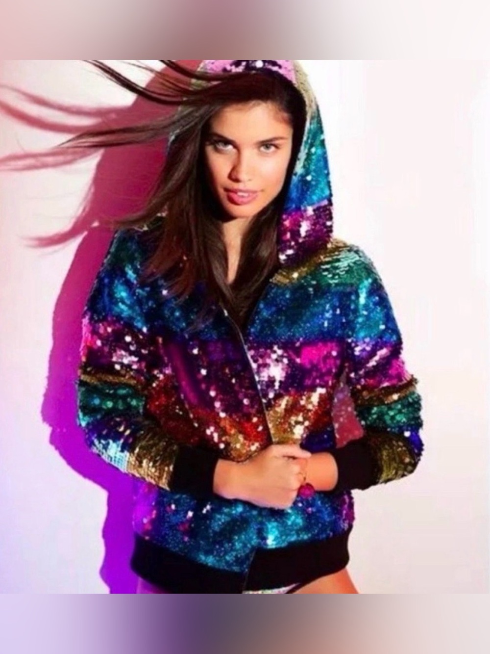VS PINK Fashion Show Rainbow 🌈 Sequin Jacket EUC